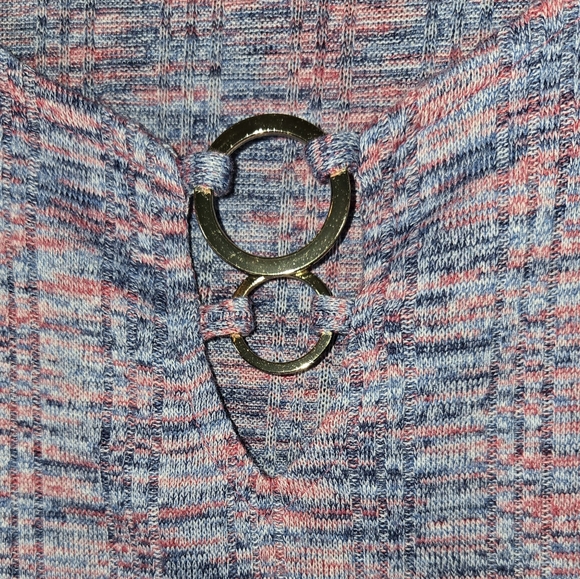 Ruby Rd Knit 3/4 Sleeve Ring Neck Detail Spacedye Pink Blue Top Sz 1X - Picture 2 of 4